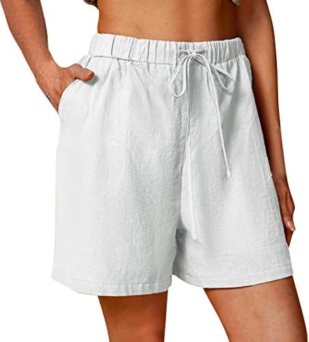 מכנסי טרניעה חמודים של Xiloccer מכנסיים קצרות המותניים המותניים אלסטיות מותניים ומכנסי נשים מוצקות פשתן קיץ כותנה