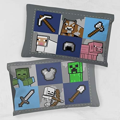 ג'יי פרנקו Minecraft Overworld 1 כרית כרית יחידה - ילדים דו צדדי סופר רך - מצעים כולל מטפס, זומבי