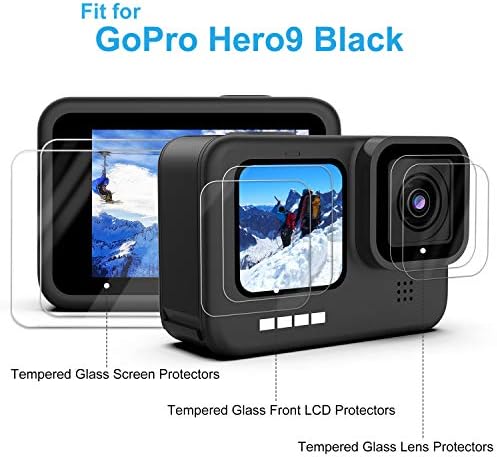 מגן מסך 6 יחידים לגיבור GoPro 11/GoPro Hero 10/GoPro Hero 9 שחור, מגן מסך זכוכית מזג + מגן עדשת זכוכית מזג + מגן