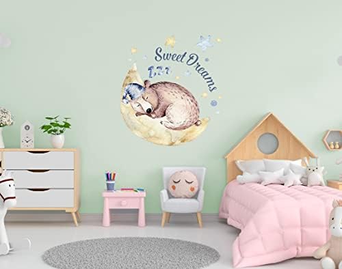 משתלת ענן מדבקת קיר חלום - דוב לתינוק מדבקות עיצוב בעלי חיים לחדר ילדות - תינוקת פעוטות ויילוד מקלחת