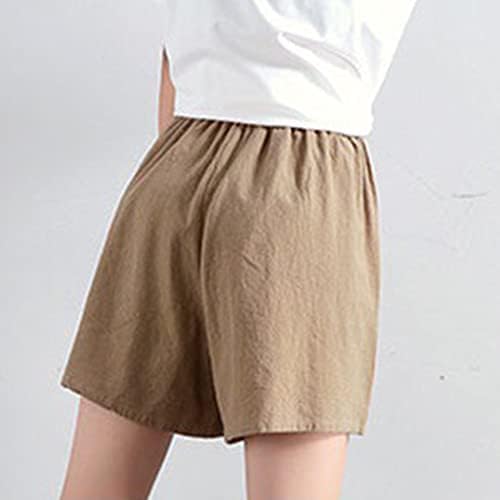 WPOUMV נשים מכנסי פשתן כותנה מזדמנים מכנסיים קצרים ברגליים רופפות רופפות רגל קצרות מותניים גבוהות