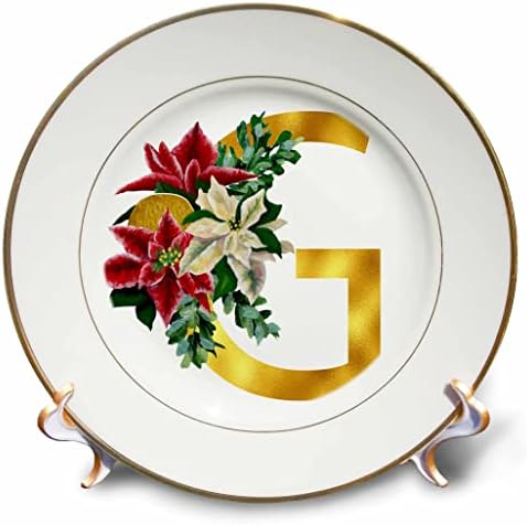 תמונת פרחים של חג המולד של 3DROSE של מונוגרמה זהב ראשונית G - צלחות