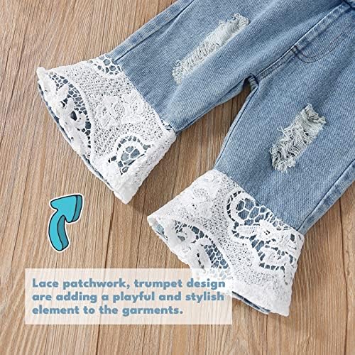 Koramesis בגדי תינוקות מגדירים תחרה פרעול רומפר התלקחות ג'ינס ג'ין מכנסיים וסר סרט 3 יחידות