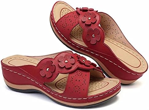 נעלי בית לנשים בציר צלב פתוח הבוהן שקופיות קיץ מזדמן פרחוני דקורה טריז סנדלי גבירותיי חיצוני צונח