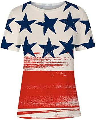 שרוולים קצרים לנשים, נשים עצמאות יום חולצה ארהב דגל קיץ מקרית טי חולצות רופף פטריוטית טיז חולצות