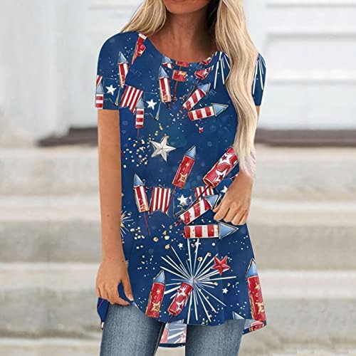 נשים 4 יולי ארוך טוניקה חולצות עבור חותלות, גבוהה נמוך חג חולצה אמריקאי דגל מודפס טי זורם טיז חולצה