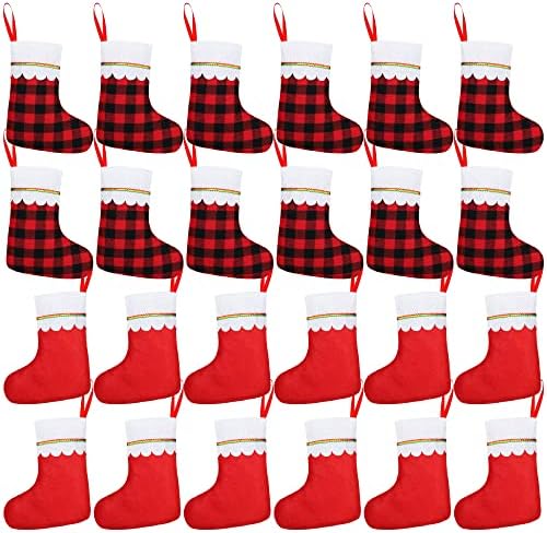 Hiwooii 24 חבילה שני גרבי חג מולד צדדיים שונים בגודל 9 אינץ 'גרבי חג המולד של חג המולד בופלו