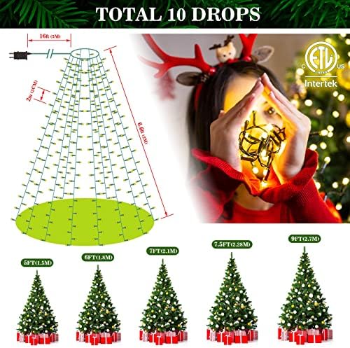 אורות עץ חג המולד, 480 LED אורות חג מולד, קל להתקנה 6.6ft x 16 אורות מחרוזת 8 מצבים פונקציית זיכרון