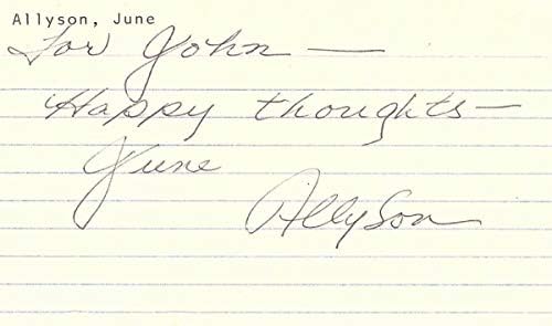 יוני אליסון חתמה על כרטיס חתימה בכרטיס חתימה השחקנית האגדית JSA JJ41039