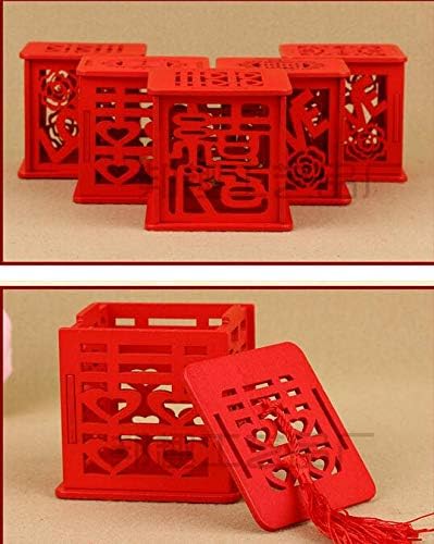 Anncus 100 חלקים בסגנון סיני אושר מרובע עץ חלול החוצה מארז אחסון קופסאות ממתקים לחתונה
