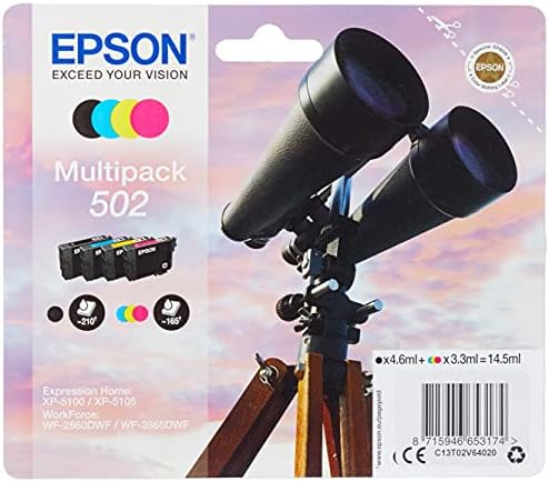 משקפת Epson Multipack 4 -צבעים 502 דיו שחור 4.6 מל - CMY 3.3 מל