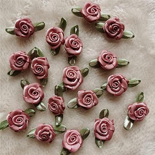100 יחידות 15 ממ פרחי ורדים מיני צבעוניים סאטן קשתות סאטן קשתות