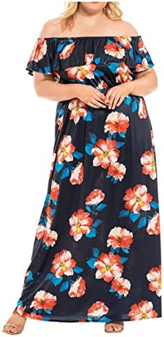 Lcziwo נשים מהכתף שמלות מסיבות פרוע בכתפיים קיץ הדפס פרחוני אימפריה מותן חוף מקסי שמלת פלוס גודל