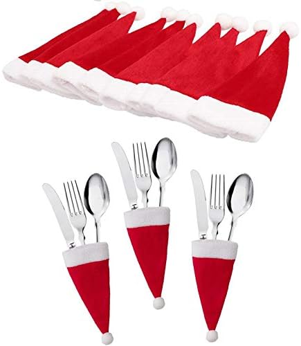 חג המולד סנטה כובעי כלי כסף מחזיקי-חג המולד המפלגה ארוחת ערב שולחן אוכל קישוטי אספקה,עבור סוכריות, אדום