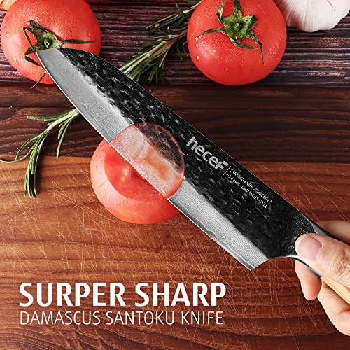 7 אינץ דמשק סנטוקו סכין, מקצועי יפני שף סכין לבית מטבח מסעדה, גבוהה פחמן דמשק נירוסטה אולטרה חד סכין עם ארגונומי
