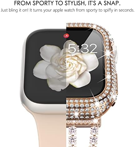 Kades תואם לפס השעונים של Apple ו- Case Series 8 7, צמיד יהלומים נוצץ עם יהלומים מלאים עם יהלומים מלא