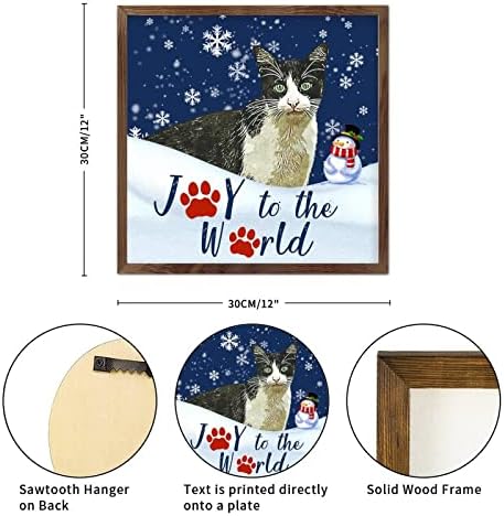 תליית חג המולד שלטי חג המולד שמחה לעולם שלג חתול חמוד וינטג 'מסגרת תמונה מסגרת חג המולד וינטג