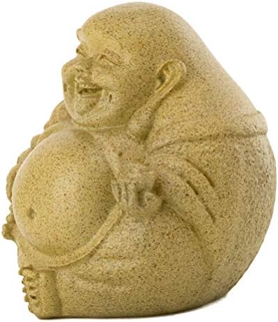 אוסף עליון מיני מאושר בודהה פסל צוחק - מהות צבועה ביד של שמחה בודהה בטן גדולה בגימור אבן חול - 3.25