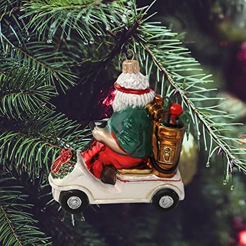 מהדורה מוגבלת קורט אדלר סנטה על עגלת גולף - קישוט חג המולד של סנטה קלאוס מפוצץ ביד לעידוד חג, מתנות ייחודיות