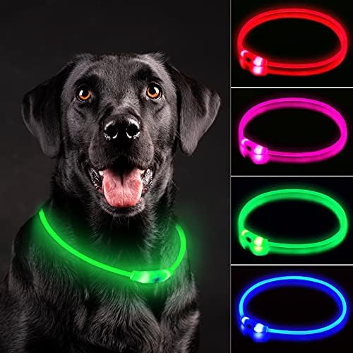 צווארון כלבים נובקין LED, צווארוני כלבים נטענים נטענים, אורות כלבים אטומים למים IP67 להליכה בלילה ， שרשרת