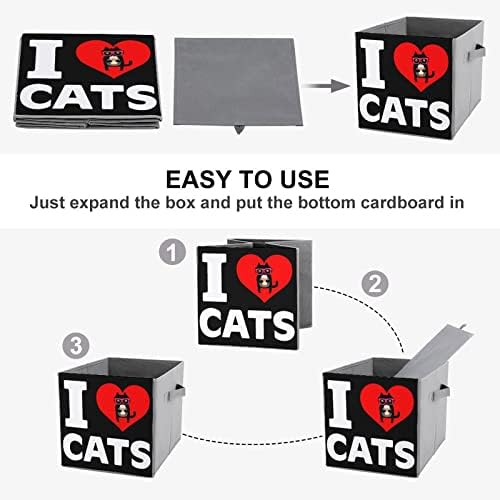 אני אוהב חתולים וקפה אחסון בד מתקפל בארגן קוביות קופסאות קופסאות מתקפלות עם ידיות