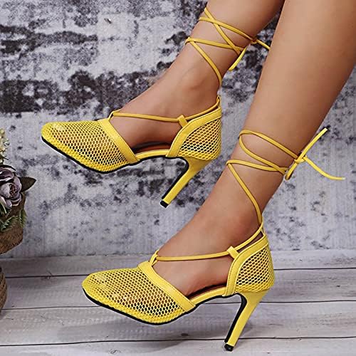 נעלי נשים סנדלי נשים של קיץ אופנה רשת לנשימה כיכר הבוהן עקבים גבוהים רצועת סנדלי