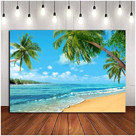 קיץ טרופי הוואי דקל עץ או חוף צילום תפאורות 7 * 5 רגל כחול ים שמיים שמש ואאו מסיבת תמונה רקע חתונה כלה