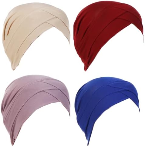 4 יחידים צבע אחיד כיסוי מלא כובעי חיג'אב פנימיים מצח מוסלמי צולב טורבן מתיחה חיג'אב לנשים צעיף