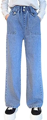 ליטלקסין ילדים בנות אופנה אלסטי מותניים רחב רגל בבאגי ג 'ינס מכנסיים ישר שטף רופף ג' ינס גיל 5-14 שנים