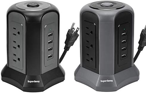 Superdanny 9.8ft USB חשמל חשמל מגן מגן מגן עם 9 Outlet 4 USB 1080J הגנה על מתח, 2pack, שחור ואפור