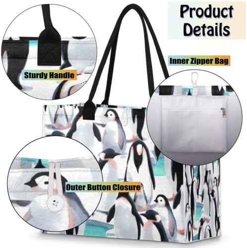 תיק פינגווינים חמודים לנשים לנשים תיק טיולים לטיולים לתיק מכולת לשימוש חוזר לתיק שירות לעבודה בבריכת קניות
