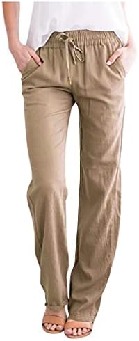 Hiuara 2023 מכנסיים מזדמנים של נשים ישר שרוך מוצק אלסטי גבוה מותניים גבוהים מכנסיים נוחים עם כיסים