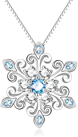 925 סטרלינג כסף פתית שלג תליון שרשרת כחול ולבן פלר דה ליס, רומנטי תכשיטי מתנה בשבילה יום הולדת
