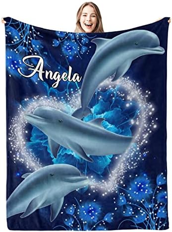 דולפין כחול מותאם אישית לתינוק בלאנקה שם שמיכות חליפה רכות זורקות לזרוק לבנות תינוקות בילדות חיות