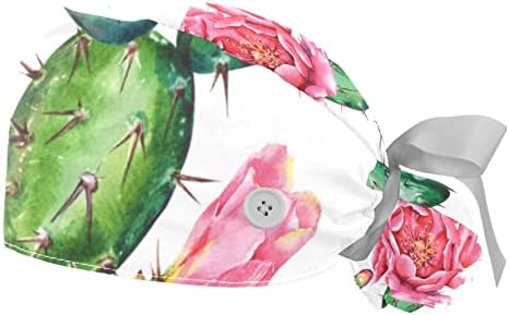 2 חבילות כובעי עבודה מתכווננים כובע בופנט עם כפתורים נמתחים כובעי קרצוף לאחור של נשים לגברים פרח קקטו