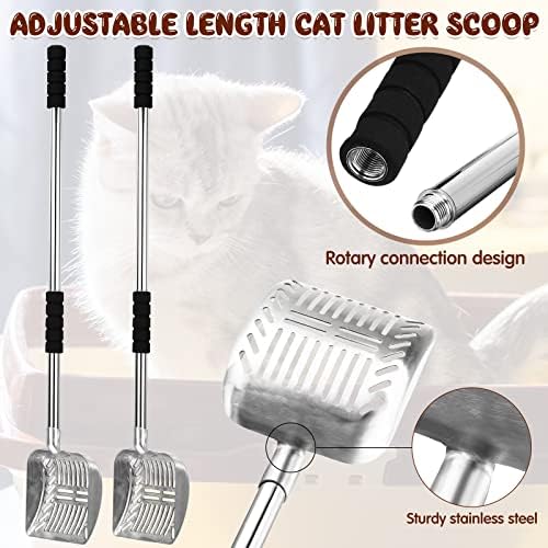 3 יחידות מתכת חתול המלטת סקופ עם חפירה עמוקה, מתכוונן נירוסטה ארוך ידית חתול המלטת סקופר עבור ארגז חול, להסרה ללא