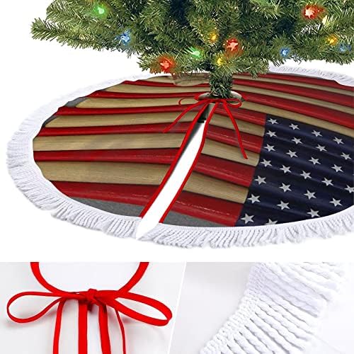 דגל עטלף בייסבול אמריקאי עץ חג המולד מחצלת עץ חצאית עץ עץ עץ עם גדילים לקישוט חג המולד של מסיבת חג 48 x48