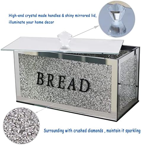 קופסת מיכל לחם זכוכית קריסטל גדולה עם מכסה, 12.2 אינץ 'על 6.3 אינץ' על 7.9 אינץ ' מחזיק אחסון לחם