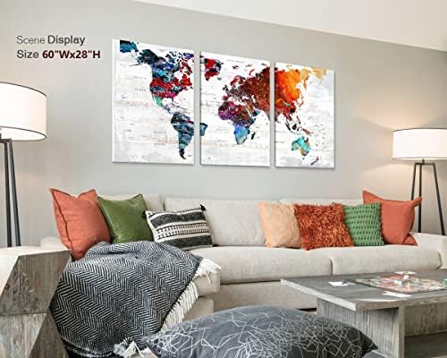 מפת עולם קיר אמנות סלון עיצוב קיר תמונות משרדים לקישוטי קיר אמנות מופשטת גדולה 60 W x 28 H ציורים ממוסגרים