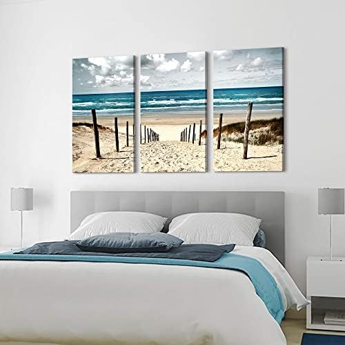 חוף תמונה בד קיר אמנות כמו 3 חתיכות גדול אוקיינוס ים יצירות אמנות חוף ים חוף ים נתיב ציור הדפסת על חוף ים סצנה
