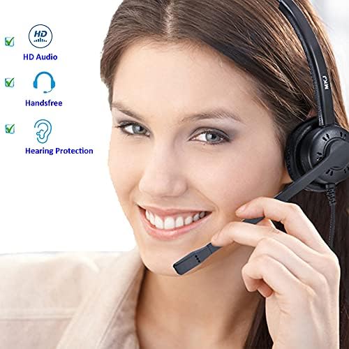 אוזניות טלפון RJ9 לטלפונים משרדיים, אוזניות טלפון כבליות עם מיקרופון מבטל רעש עבור Panasonic KX-HDV130 KX-T7030