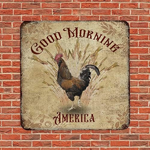 בית חווה שלט עוף תרנגול וחיטה בוקר טוב אמריקה וינטג 'שלט מתכת דפסי אמנות מתכת שלט שלט חדר מצחיק