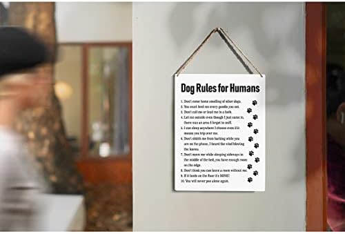 כללי כלבים לבני אדם שלט עץ חובבי כלבים שלטי עץ כפרי תלויים תלויים באמנות קיר ביתי 8 x 10, עיצוב