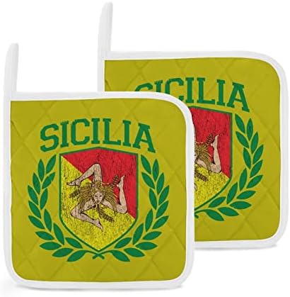 דגל סיציליאני על מגן עם מחזיקי זרי דפנה סיר רפידות חמות עמידות בחום למטבח בישול