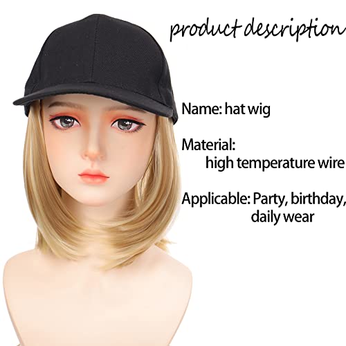 שחור בייסבול כובע עם תוספות שיער לנשים ארוך גלי יקי ישר שיער בוב קצר פאה מתכוונן כובע חום עמיד טבעי שיער