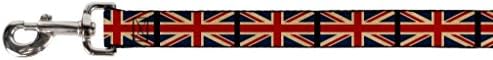 אבזם-למטה לחיות מחמד רצועה-בריטניה דגלי בציר שחור-6 רגליים ארוך-1& 34; רחב