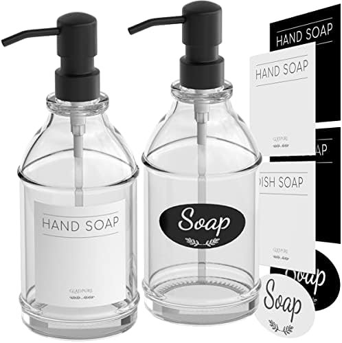 מתקן סבון Gladpure 2 חבילה, מכשירי סבון ידיים עם בקבוק עגול של 16 גרם זכוכית עבה ברורה, 304 משאבת