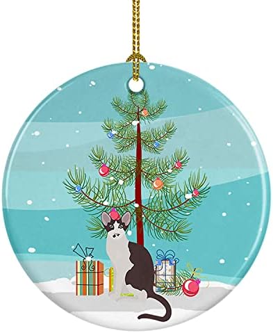 אוצרות קרוליין CK4782CO1 חתול ביקולור מזרחי קישוט קרמיקה לחג המולד שמח, קישוטים לעץ חג המולד, קישוט