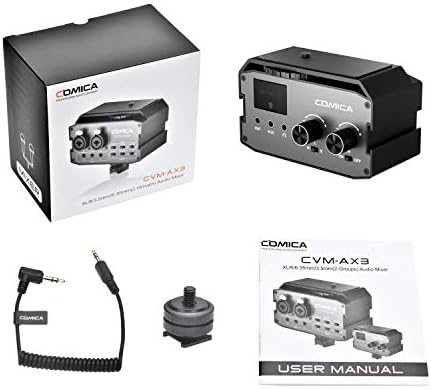 קדם קדם DSLR, COMICA CVM-AX3 XLR Microphone Microphone Mixer, XLR כפול/3.5 ממ/6.35 ממ מערבל מצלמות יציאה, מתאם