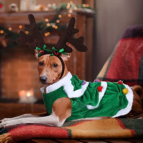 2 חתיכות תלבושת כלב חג המולד תלבושת איילים תלבושת כלב עם בגדי עץ חג המולד ירוק וכיסוי איילים איילים קרניים, צבי